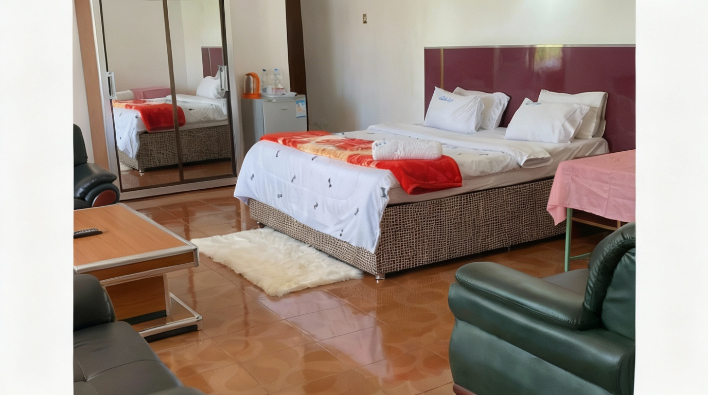 Room with a bed and TV